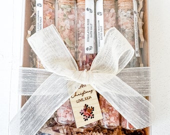Package of bath salt tube christmas gift, bulk gift, gift for guest, co-worker gift, employee favor, personalized thank you gift