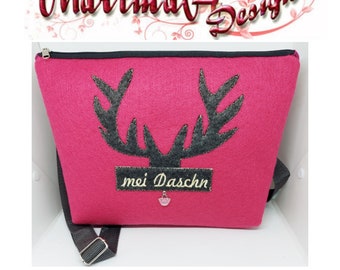 mei Daschn    Trachtentasche  Dirndltasche  Tasche mit Name  Oktoberfest  Wiesn  Filztasche  Hirsch  Volksfest   Pink