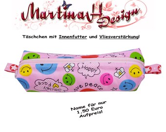 Schlampermäppchen Stiftemäppchen Federmäppchen Schulmäppchen -Name möglich-  Smiley  Happy Smileys  Peace