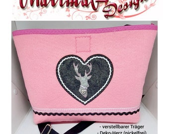 Trachtentasche Rosa, Dirndltasche  Wiesn  Oktoberfest  Filztasche Hirsch  Herz