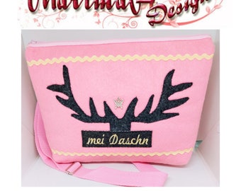 Trachtentasche    mei Daschn!   Dirndltasche Rosa  Geweih  Oktoberfest   Filztasche  Hirsch  Schmetterling  Volksfest  Wiesn  Wiesntasche