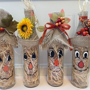 Scarecrow jar, glass table decorations, cartoon fall scarecrow, fall decorations, rustic, farmhouse scarecrow, autumn time decor