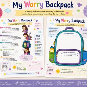 My Worry Backpack Activity Bundle | Kids Anxiety Coping Skills (PDF Printable)