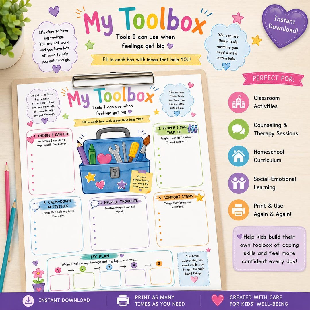 My Coping Toolbox Worksheet for Kids | Coping Skills Activity ...