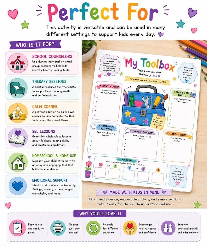 My Coping Toolbox Worksheet for Kids | Coping Skills Activity ...