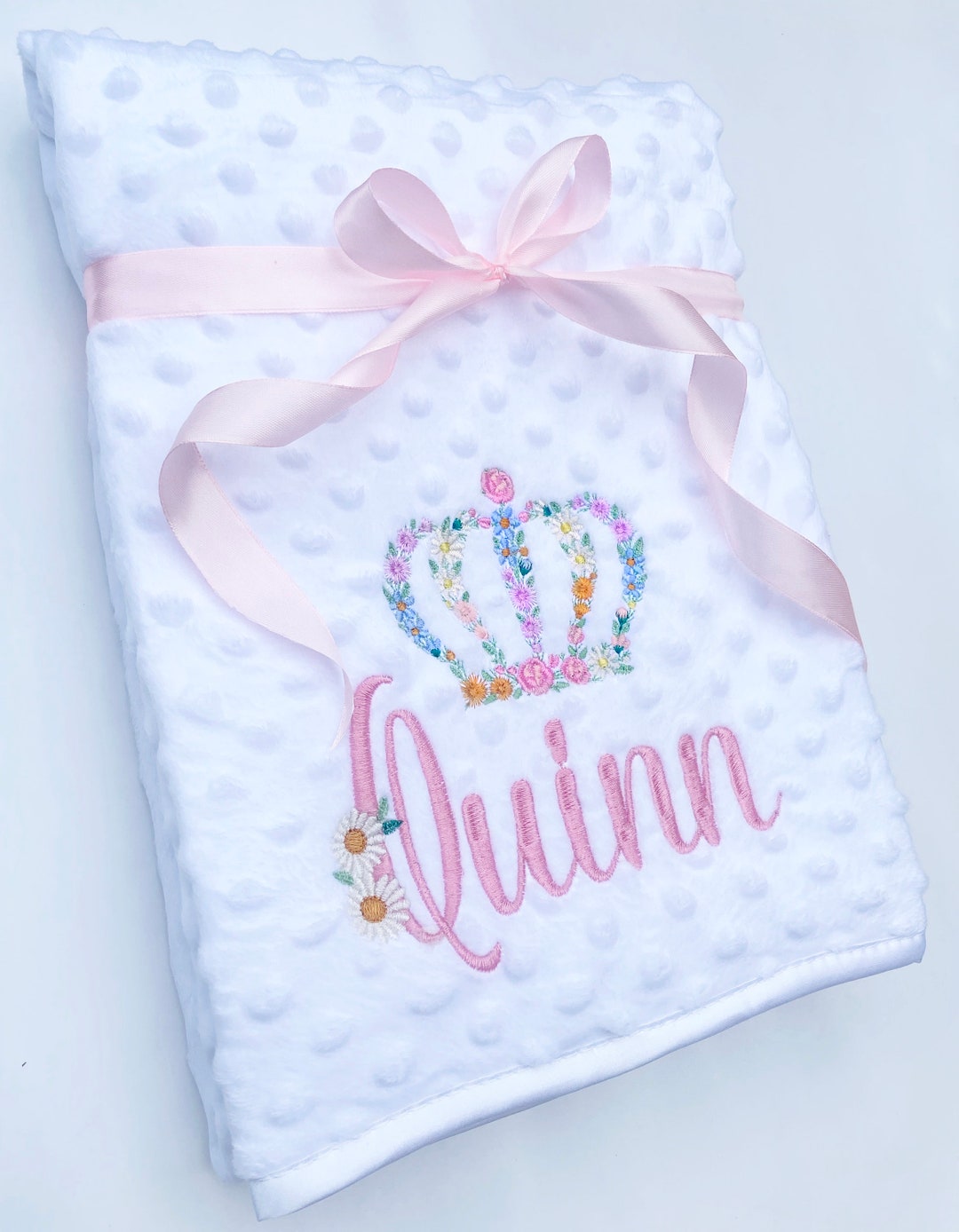 Personalised Baby Blanket With Crown, Luxury Flower Crown Baby Blanket