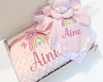 Personalised Embroidered Rainbow baby blanket, Embroidered rainbow blanket, Baby shower gift, Custom blanket, personalised blanket