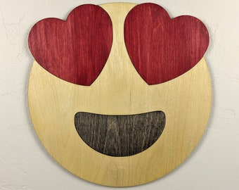 Emoji Smiley with Heart Eyes Wood Sign Wall Art