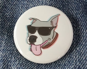 Cute Pit bull with sunglasses pin back, Pittie with shades and tongue out Pin, Am staff with Shades, Pibble