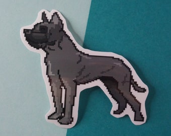 Great Dane 8-Bit Vinyl sticker, German Mastiff dog pixel and 16-bit laptop standing dog, notebook and stationery stickers