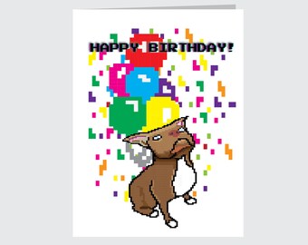 Pit bull Birthday Card - 8-bit Red nose Pittie Am staff Pixel Greeting card