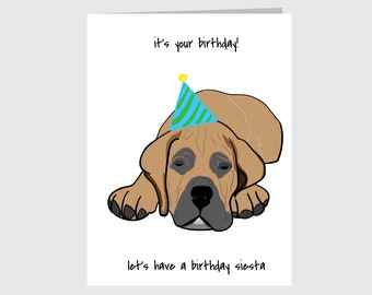 Boerboel Birthday Card, African Mastiff Nap time Mastiff Cartoon dog Blank Greeting Card for people who love naps and pets celebration b-day