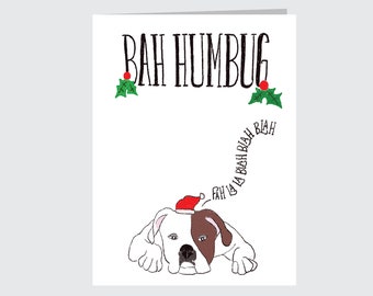 English Bulldog Bah humbug Christmas card, bullie X-mas Greeting Card