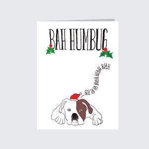 English Bulldog Bah humbug Christmas card, bullie X-mas Greeting Card image 1