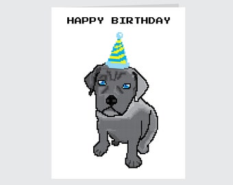 Presa Canario Puppy Birthday card - 8-bit Spanish Mastiff Greeting Card