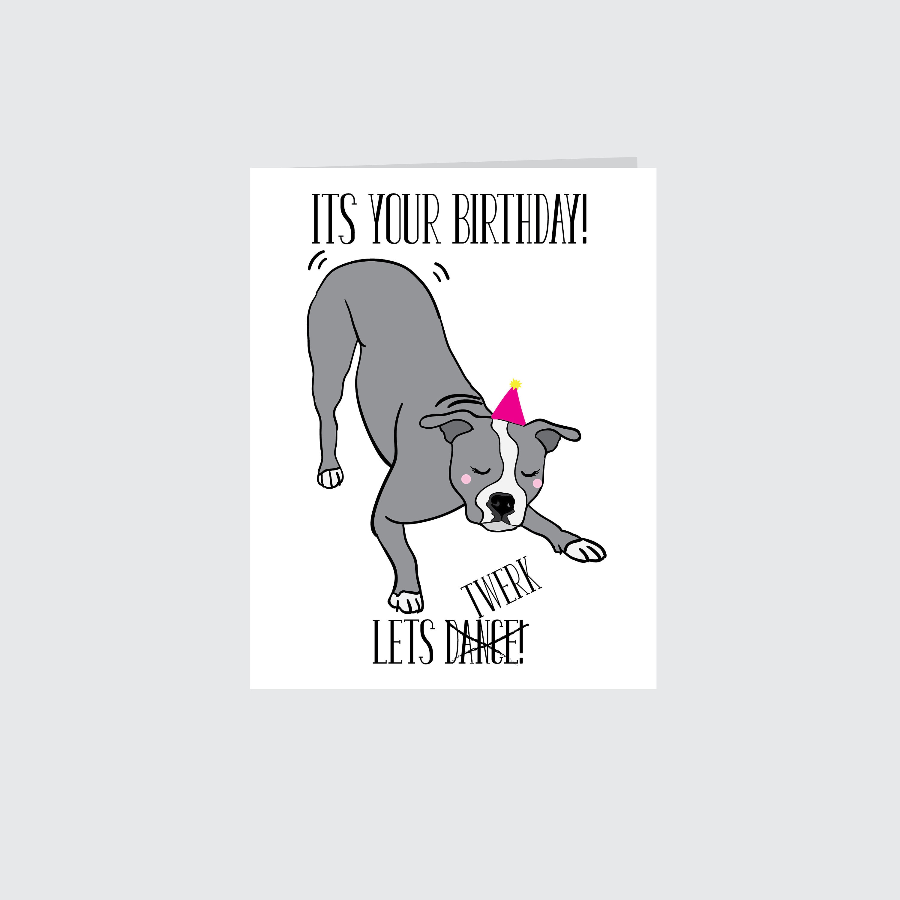 Pitbull Bikini Birthday Card 