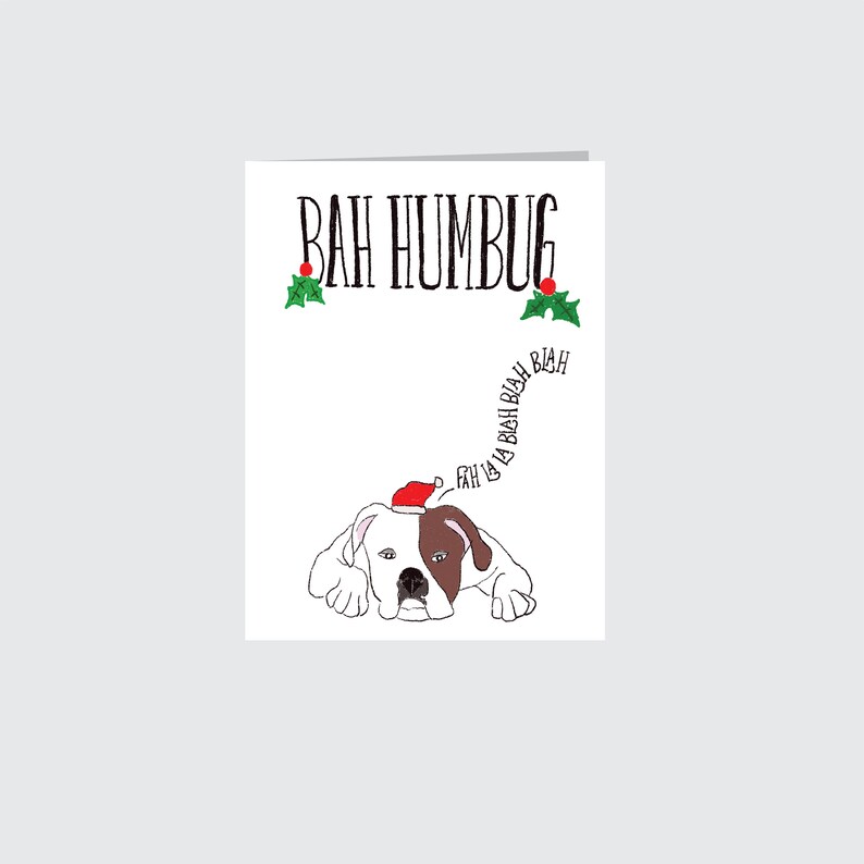 English Bulldog Bah humbug Christmas card, bullie X-mas Greeting Card image 1