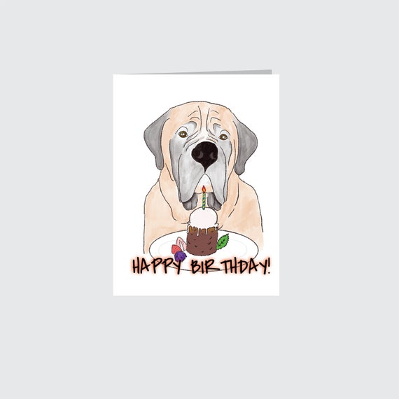 English Mastiff Birthday Card Cartoon Mastiff Dog Blank Greeting