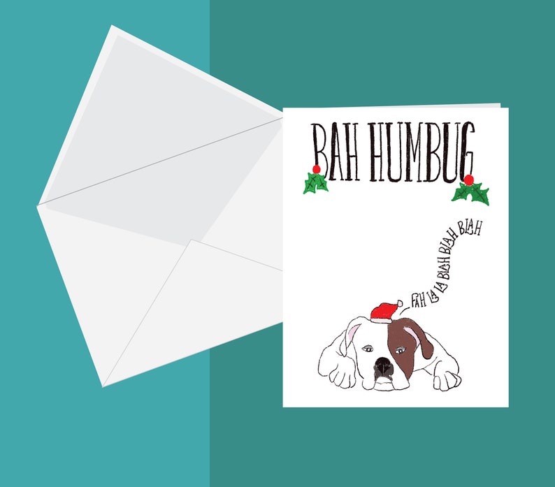 English Bulldog Bah humbug Christmas card, bullie X-mas Greeting Card image 2