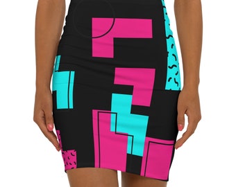 Minifalda de mujer Tetris geométrica negra (AOP)