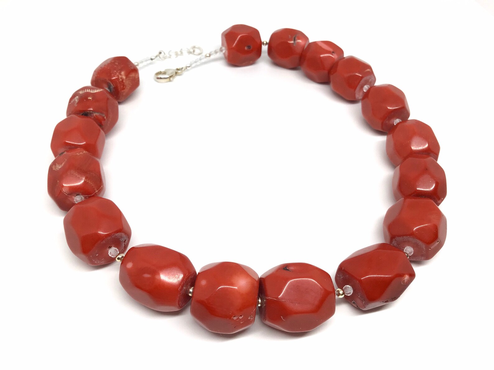 Collier En Corail Rouge Naturel - Branche Orange - Bijou Vintage Occasion