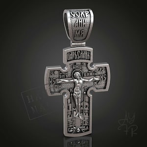 Two-Sided Orthodox Cross Pendant – 925 Sterling Silver Jesus Crucifix & Archangel Michael Necklace, Christian Protection Gift for Him/Her