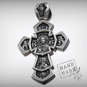 Jesus Christ & Saint George Cross –925 Sterling Silver Orthodox Pendant with Holy Saints,Handmade Christian Amulet,Faith Gift for Protection