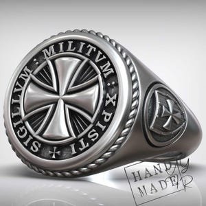 Templar Cross Signet Ring in Sterling Silver – Handmade Knight Symbol with Maltese Cross and Shield, Medieval Christian Warrior Jewelry