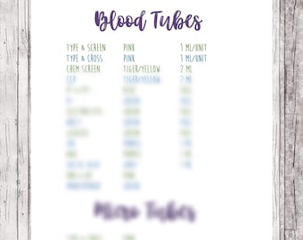 Blood Tubes Reference Sheet// Nursing School Notes