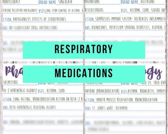 11 Respiratory Medications // Bundle of 11 pages // Nursing School Notes // Pharmacology Package