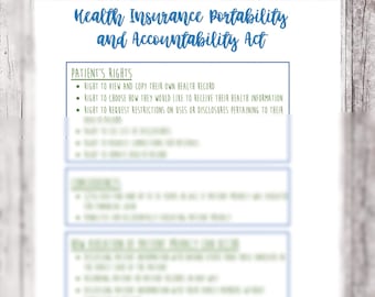 HIPAA Notes // HIPAA Information Sheet // HIPAA Reference Sheet