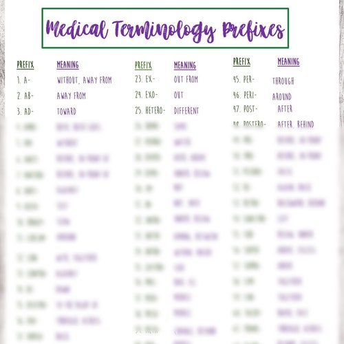 Medical Terminology Cheat Sheet Etsy
