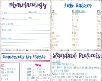 Bundle- Nursing School Notes // Pharmacology Drug List Worksheet // Lab Values // Conversions // Standard Protocols
