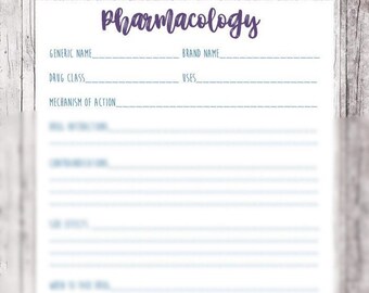 Pharmacology Drug List Worksheet // Nursing School Worksheet // Reference Sheet