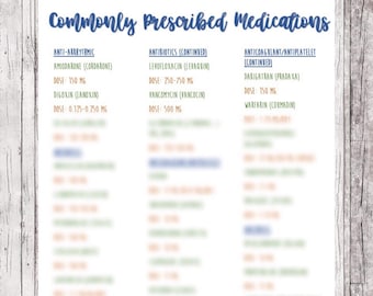 4 Pages- Commonly Prescribed Medications and Doses // Nursing School Notes // Nursing Med List