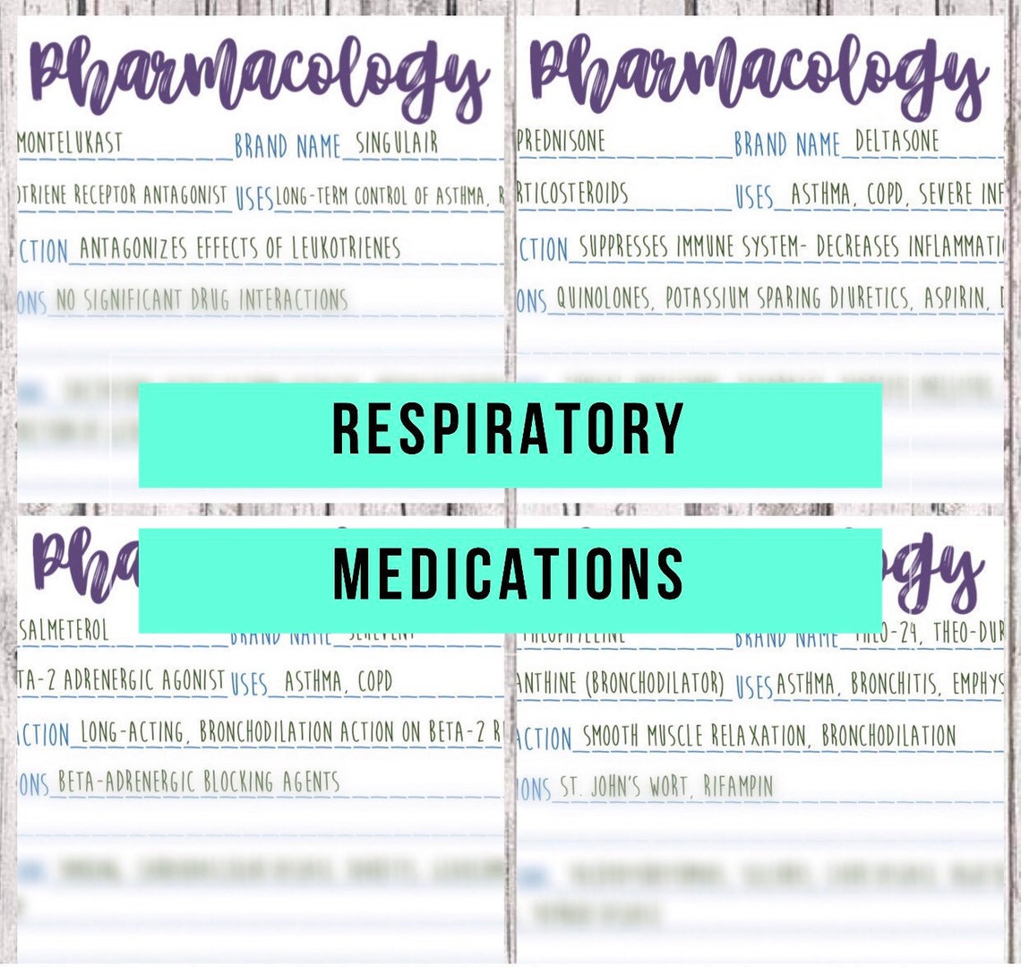 11 Respiratory Medications // Bundle of 11 Pages // Nursing Etsy