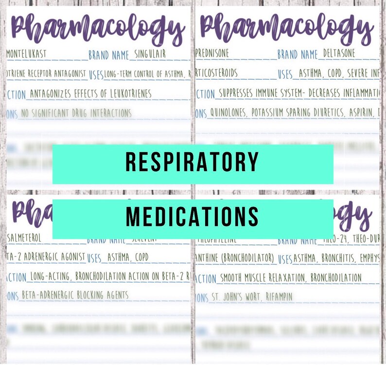 11 Respiratory Medications // Bundle of 11 Pages // Nursing School