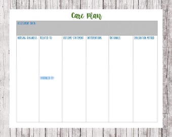 Care Plan Template Nursing // Care Plan Worksheet // Nursing School Notes