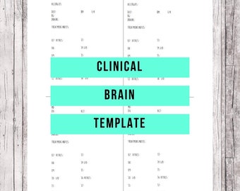 Clinical Brain Template Worksheet // Nursing School Worksheet // Reference Sheet