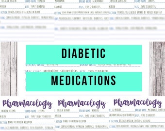 7 Diabetic Medications // Bundle of 7 pages // Nursing School Notes // Pharmacology Package