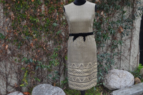 VINTAGE 1960's 1960s Black Gold Lame Dress RICHAR… - image 1