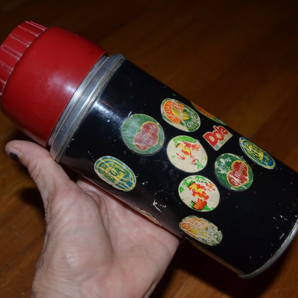 VINTAGE RARE 1940's 1940s THERMOS Black Body Bakelite Polly Red Top The American Thermos Products Co. Norwich, Ct Vaccum Hot Cold 10 Oz
