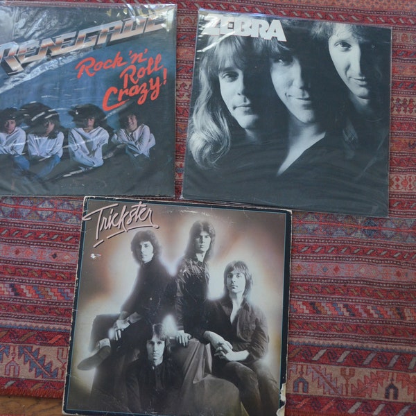 VINTAGE 1980's 1980s METAL Vinyl Record Bundle 3 Albums Lp's Zebra Trickster Renegade Good Condition