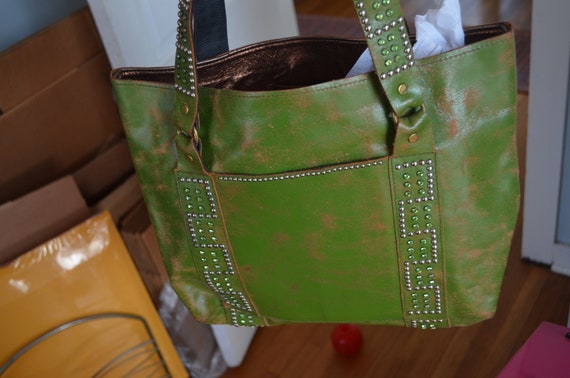 VINTAGE 1990's 1990s Genuine Leather TOTE Unique … - image 5