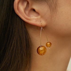 Glass Earrings, Dangle Earrings, Glass Earrings Gold, Glass Bubble, Minimal Earrings, Drop Earrings, Gift for her