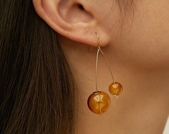 Glass Earrings, Dangle Earrings, Glass Earrings Gold, Glass Bubble, Minimal Earrings, Drop Earrings, Gift for her