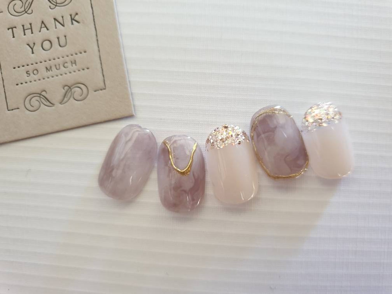 Marble Purple Nails With Gold Mirror | Etsy