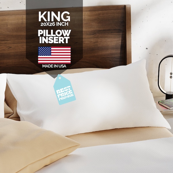 Down Alternative King Pillows 20x36 Pillow Insert Large King Size Sham with Poly Cotton Blend Fabric Made in USA Pillows for sleep