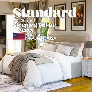 Standard Size 20x26 inch Pillow Insert for Bedroom. Made in USA for Fast delivery and high quality.