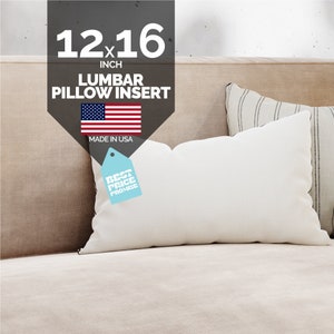 May include: A white lumbar pillow insert with a "Best Price Promise" tag. The pillow is 12x16 inches and made in the USA.